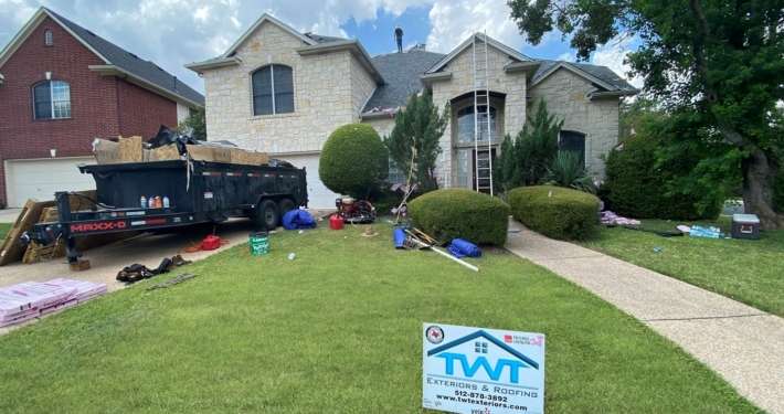 Ongoing exterior residential roofing for a Home by TWT Roofing in Austin, Texas